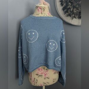 Sincerely Jules Blue Smiley Face Sweater